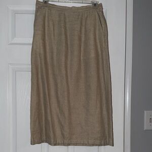 L.L. Bean Women's Khaki 100% Linen Midi Skirt Size 4 Reg